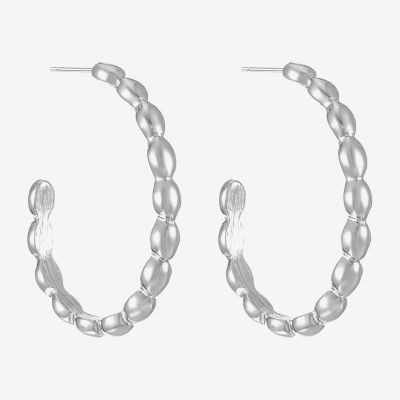 Liz Claiborne Textured Womens 47mm Oval Rectangular Hypoallergenic Hoop Earrings