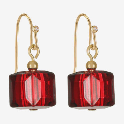 Liz Claiborne Gold Tone Beaded Womens Square Drop Earrings