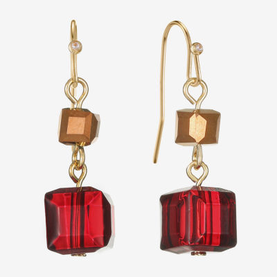 Liz Claiborne Gold Tone Beaded Double Womens Square Drop Earrings