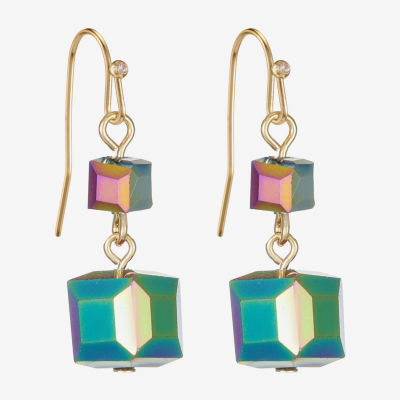 Liz Claiborne Gold Tone Beaded Double Womens Square Drop Earrings