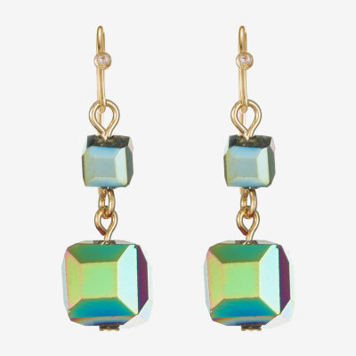 Liz Claiborne Gold Tone Beaded Double Womens Square Drop Earrings