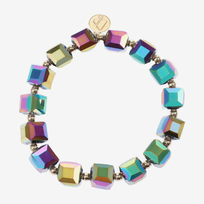 Liz Claiborne Gold Tone Beaded Womens Square Stretch Bracelet