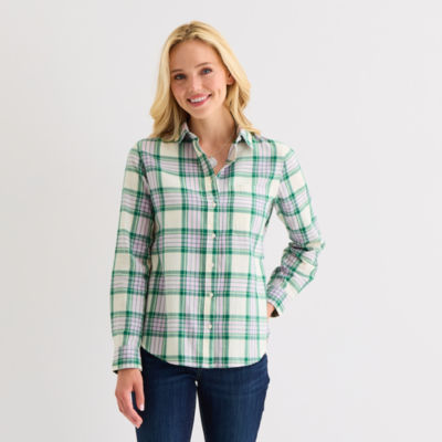 St. John's Bay Womens Cuffed Long Sleeve Relaxed Fit Button-Down Shirt