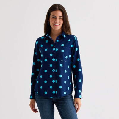 St. John's Bay Womens Cuffed Long Sleeve Relaxed Fit Button-Down Shirt