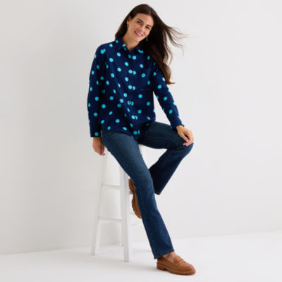 St. John's Bay Womens Cuffed Long Sleeve Relaxed Fit Button-Down Shirt