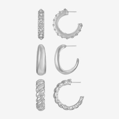 Liz Claiborne Twisted Huggie Hoop Womens Glass Hypoallergenic 3 Pair Earring Set