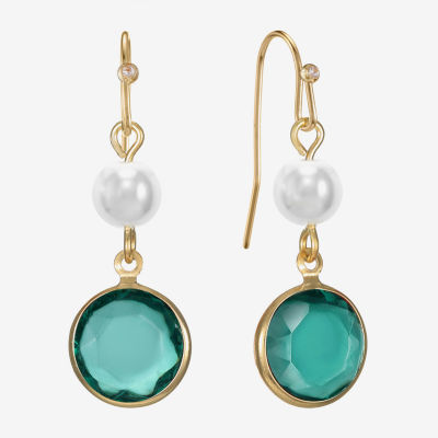 Liz Claiborne Gold Tone Beaded Womens Simulated Pearl Round Drop Earrings