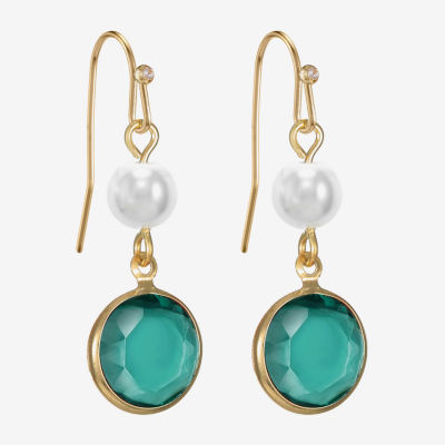 Liz Claiborne Gold Tone Beaded Womens Simulated Pearl Round Drop Earrings