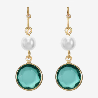 Liz Claiborne Gold Tone Beaded Womens Simulated Pearl Round Drop Earrings