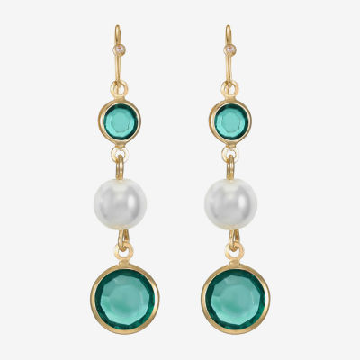 Liz Claiborne Gold Tone Beaded Womens Simulated Pearl Round Drop Earrings