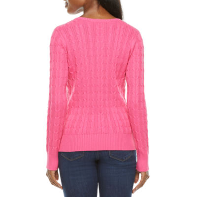 St. John's Bay Womens Cable Crew Neck Long Sleeve Pullover Sweater
