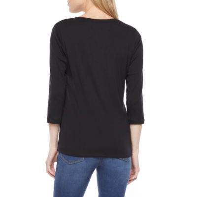 St. John's Bay Womens V Neck 3/4 Sleeve T-Shirt