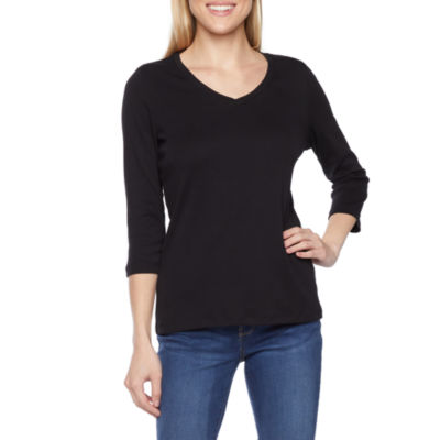 St. John's Bay Womens V Neck 3/4 Sleeve T-Shirt