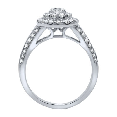 Signature By Modern Bride Womens 1 1/2 CT. T.W. Natural Diamond 14K Gold Pear Side Stone Halo Bridal Set