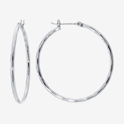 Silver Reflections Pure Silver Over Brass Hoop Earrings