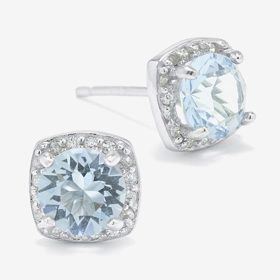 Silver Treasures Blue Crystal Halo Sterling Silver Stud Earrings
