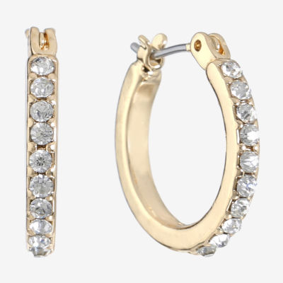 Jewelry Gold Tone And Crystal Crystal Hoop Earrings, Color Clear