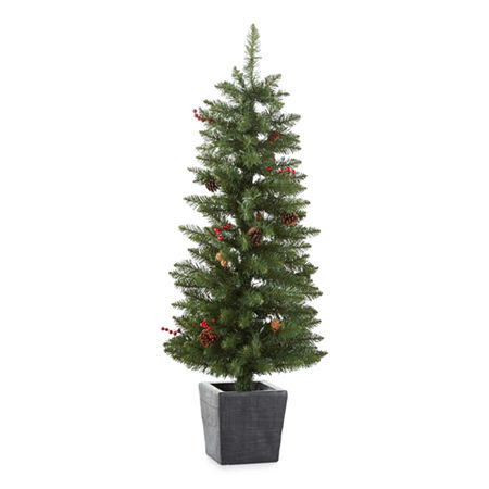 North Pole Trading Co. Potted Boulder Fir Pre-Lit Christmas Tree Collection, One Size , Green