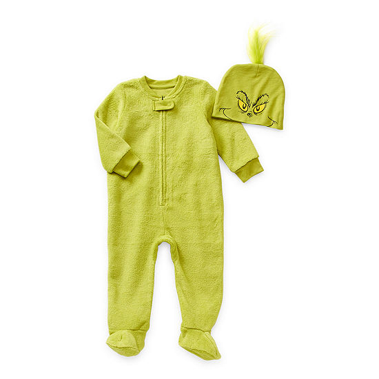 Unisex Footed Pajamas Long Sleeve Crew Neck Grinch Dr. Seuss
