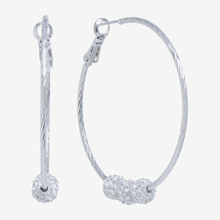 Sparkle Allure Womens Crystal 46.2mm Round Hoop Earrings In Silver
