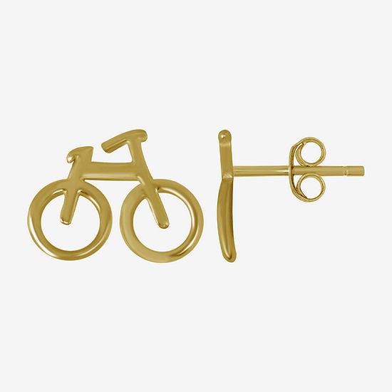 Itsy Bitsy Bicycle 14K Gold Over Silver Sterling Silver 8mm Stud Earrings