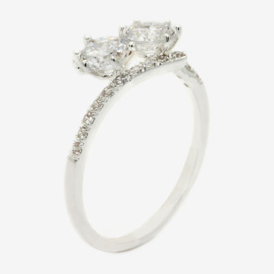 Sparkle Allure Cubic Zirconia Pure Silver Over Brass Bypass  Engagement Ring