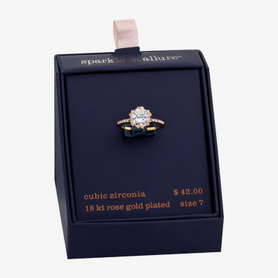 Sparkle Allure Crystal 18K Rose Gold Over Brass Engagement Ring