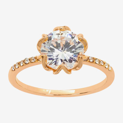 Sparkle Allure Crystal 18K Rose Gold Over Brass Engagement Ring