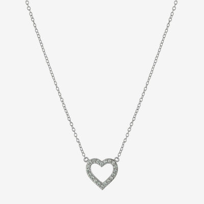 Silver Treasures Cubic Zirconia Sterling Silver 16 Inch Cable Heart Pendant Necklace