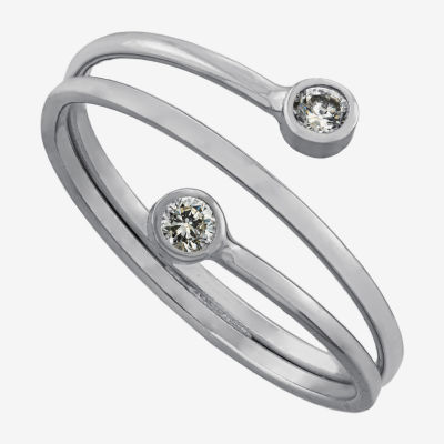 Silver Treasures Cubic Zirconia Sterling Silver Bypass  Band