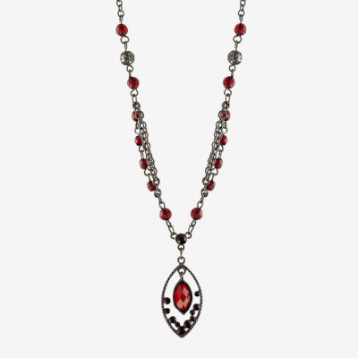 1928 Black Tone Red Crystal 16 Inch Link Pendant