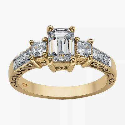 DiamonArt® Womens 1 1/4 CT. T.W. White Cubic Zirconia 10K Gold Rectangular Engagement Ring