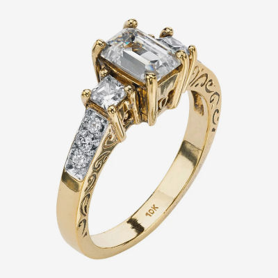 DiamonArt® Womens 1 1/4 CT. T.W. White Cubic Zirconia 10K Gold Rectangular Engagement Ring