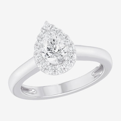 (G-H/SI1-SI2) Womens 1 CT. T.W. Lab Grown White Diamond 10K Gold Pear Halo Engagement Ring