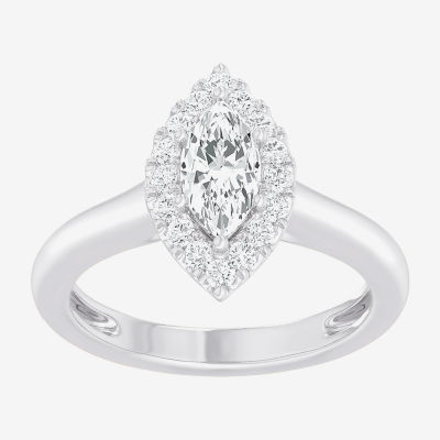 Womens 1 CT. T.W. Lab Grown White Diamond 10K Gold Marquise Halo Engagement Ring