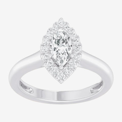 (G-H/SI1-SI2) Womens 1 CT. T.W. Lab Grown White Diamond 10K Gold Marquise Halo Engagement Ring