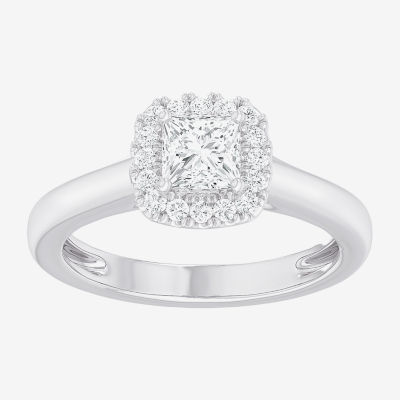 G-H/SI1-SI2) Womens 1 CT. T.W. Lab Grown White Diamond 10K Gold Cushion Halo Engagement Ring