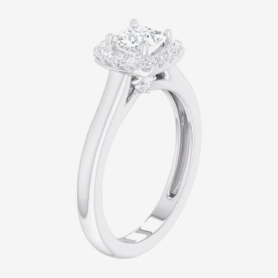 G-H/SI1-SI2) Womens 1 CT. T.W. Lab Grown White Diamond 10K Gold Cushion Halo Engagement Ring