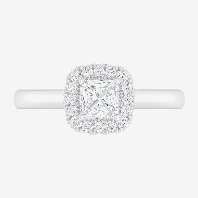 G-H/SI1-SI2) Womens 1 CT. T.W. Lab Grown White Diamond 10K Gold Cushion Halo Engagement Ring