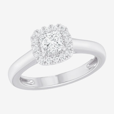 G-H/SI1-SI2) Womens 1 CT. T.W. Lab Grown White Diamond 10K Gold Cushion Halo Engagement Ring