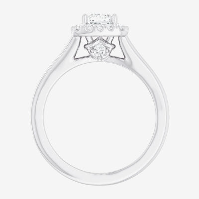Womens 1 CT. T.W. Lab Grown White Diamond 10K Gold Cushion Halo Engagement Ring
