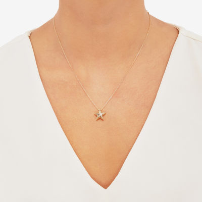 Womens 10K Gold Star Pendant Necklace