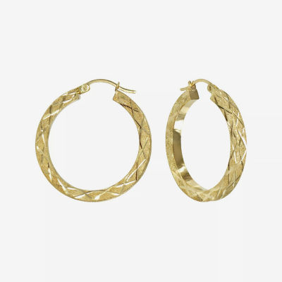 14K Yellow Gold Laser-Cut Square Tube Hoop Earrings