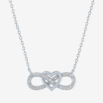 Yes, Please! Womens Lab Created White Sapphire Sterling Silver Heart  Infinity Pendant Necklace