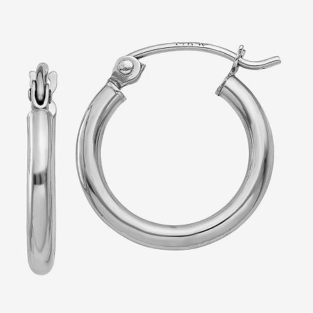 14K White Gold 15mm Round Hoop Earrings, One Size