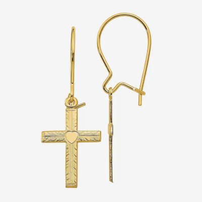 14K Gold Cross Drop Earrings