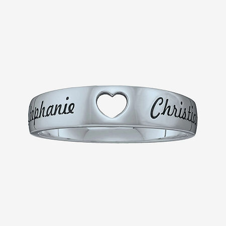 Personalized Couples Names Cutout Heart Band Ring, 11, White