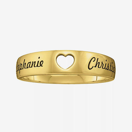 Personalized Couples Names Cutout Heart Band Ring, 4, Yellow