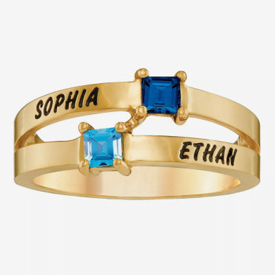 Personalized Engraved Split Shank Birthstone Ring