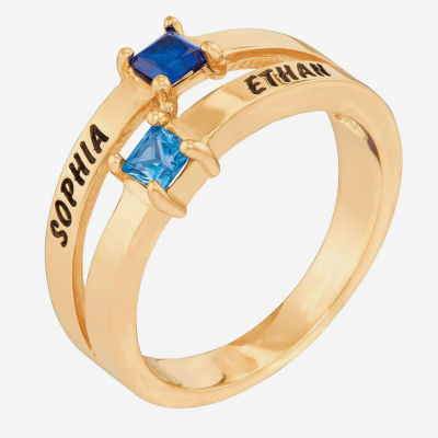 Personalized Engraved Split Shank Birthstone Ring